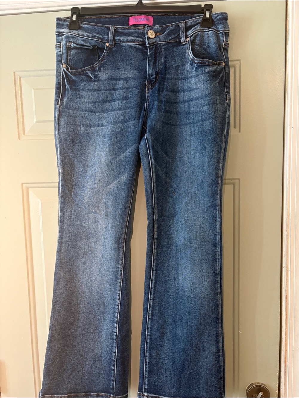 Telspay Women’s Blue Flare Jeans — Mid Wash Stretch Denim